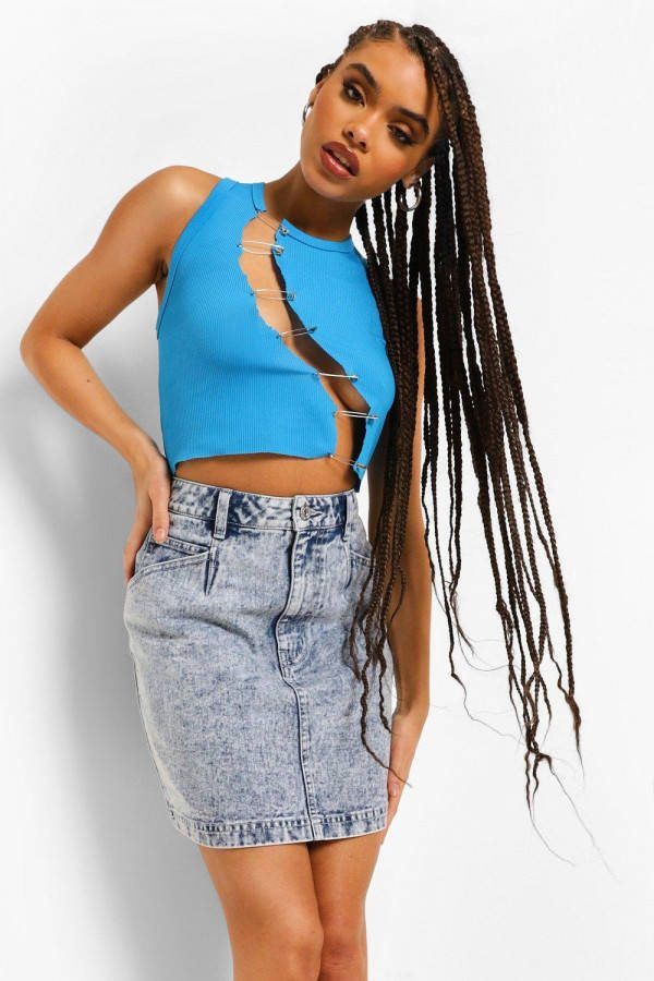boohoo Acid Wash Gebleekte Spijkerrok, Light Blue