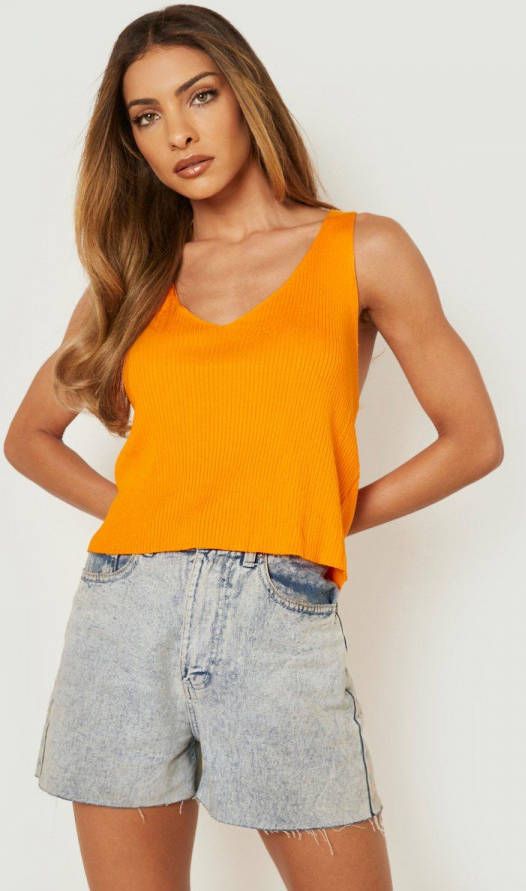 boohoo Kort Geribbeld Gebreid Hemd, Orange