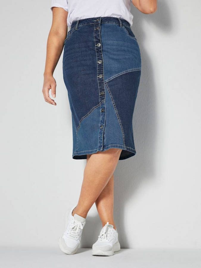 Dollywood Spijkerrok in patchworklook Blauw