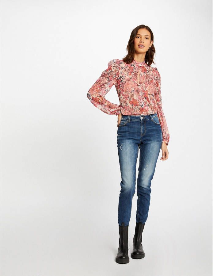 Morgan gebloemde semi transparante blouse rood/ecru