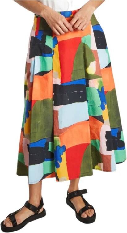 Aigle Multicolored pleated long skirt in organic cotton , Oranje, Dames