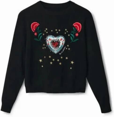 Desigual Ronde hals gekweek , Zwart, Dames