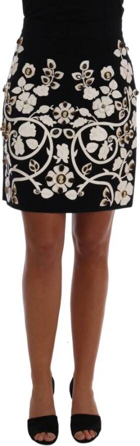 Dolce & Gabbana Crystal Floral kokerrok , Zwart, Dames