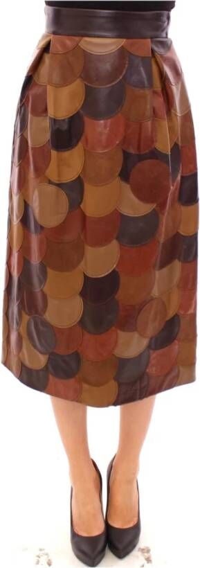 Dolce & Gabbana Brown Patchwork Leather Straight Skirt , Bruin, Dames