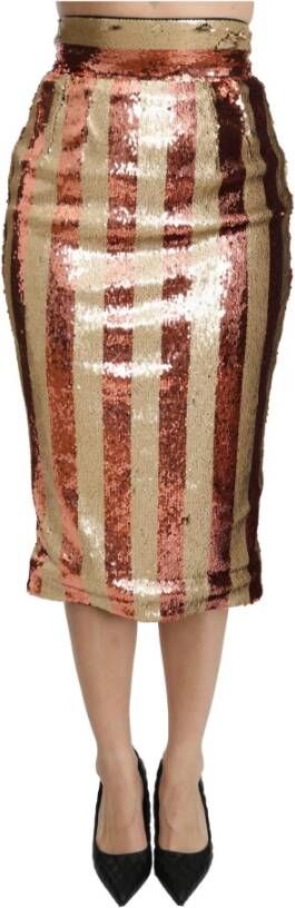 Gold Orange Striped High Waist Midi Skirt Dolce & Gabbana Pre owned, Geel, Dames