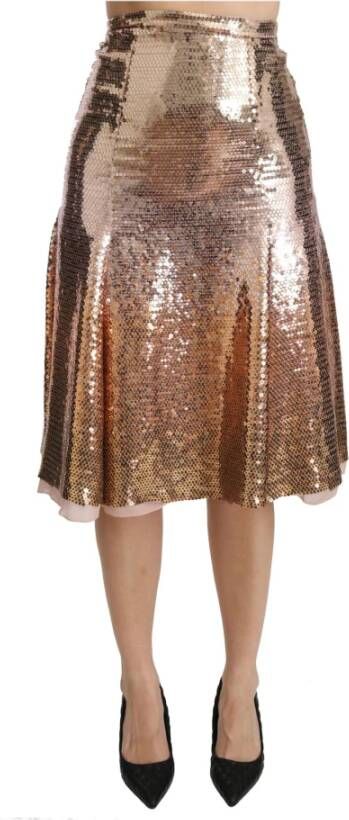 Gold Sequined High Waist Midi Skirt Dolce & Gabbana Pre owned, Geel, Dames