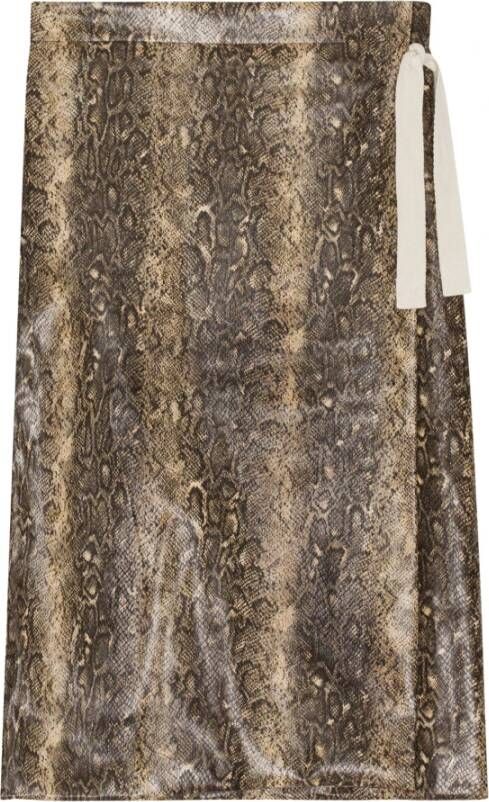 Ganni Snake Wrap Midi Skirt , Bruin, Dames
