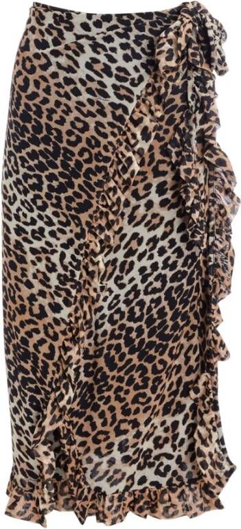 Ganni Leopard Print Wrap Skirt , Beige, Dames
