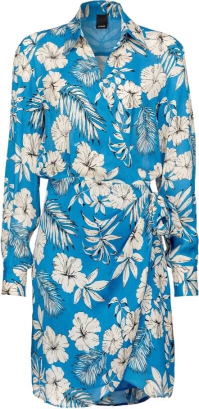pinko Abilitato Abito Jaquard Stampa Fiore Grafico , Blauw, Dames