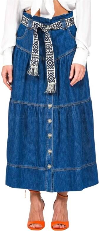 pinko Denim Skirt Pj637 , Blauw, Dames