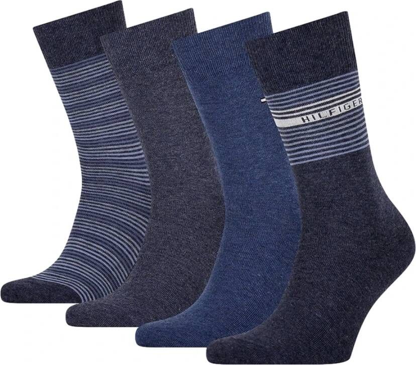 Tommy Hilfiger Sokken Men Sock 4P Tin Giftbox Stripe Blauw