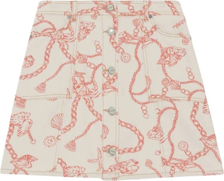 Ganni Print denim minirok , Beige, Dames