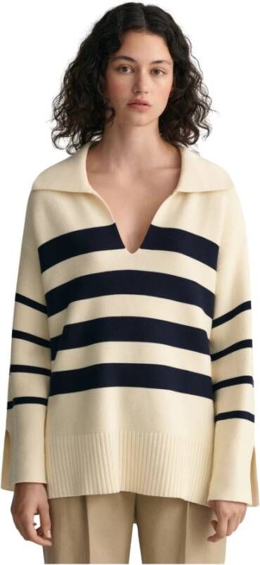 Gant V hals gebreide kleding , Beige, Dames