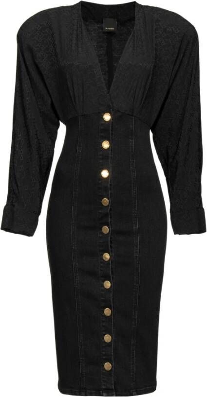 pinko Ruggito Abito Pj878 DIM Stretch + Jacquard Logo , Zwart, Dames