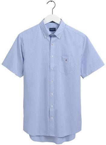 Gant casual overhemd korte mouw lichtblauw effen katoen wijde fit