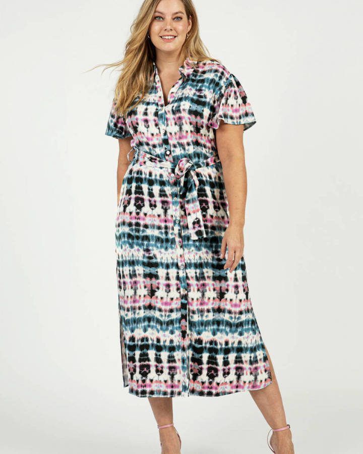 Aaiko tie dye blousejurk Tika blauw