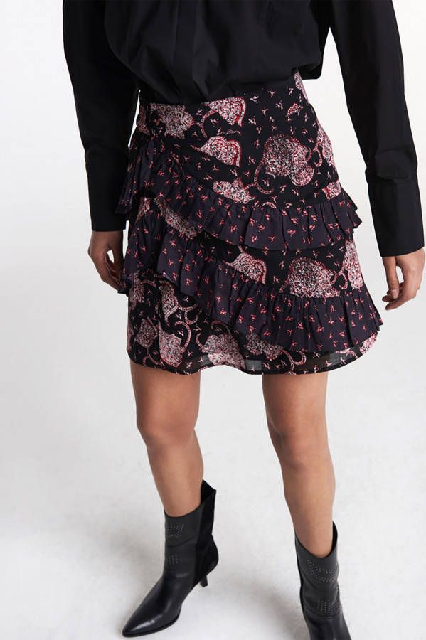 Alix The Label 2108255089 woven flower paisley ruffled skirt.