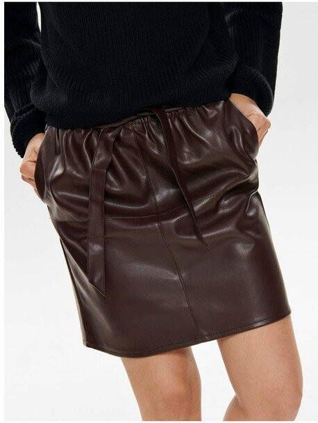 Only onlRIGIE HW PU Paper BAG Skirt PNT Chocolate Plum | Freewear zwart