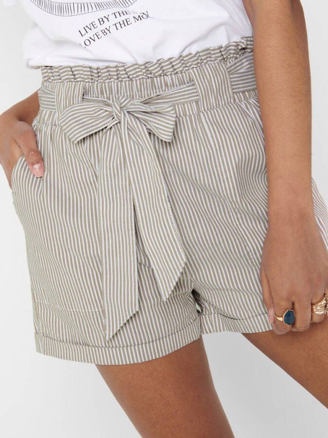 ONLY gestreepte high waist straight fit short ONLSMILLA zand/wit