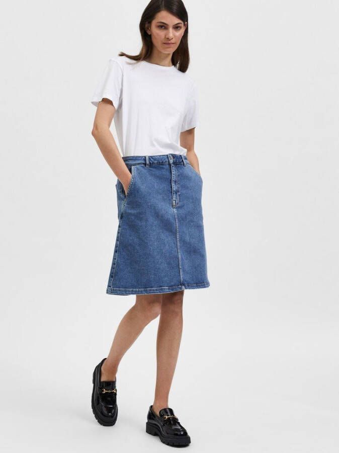 Selected Femme Blauwe Minirok Slfrandi Hw Shad Blue Denim Skirt