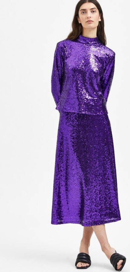 Selected Femme Paarse Midirok Sola Hw Midi Sequins Skirt