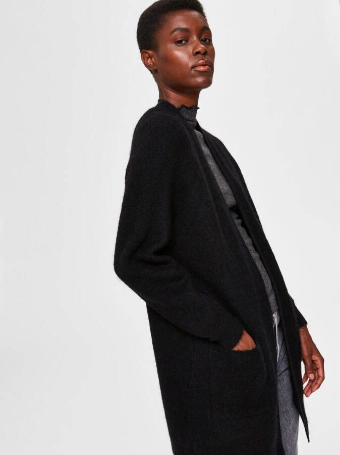 Selected Femme Vesten Lulu Long Sleeve Knit Long Cardigan B Zwart