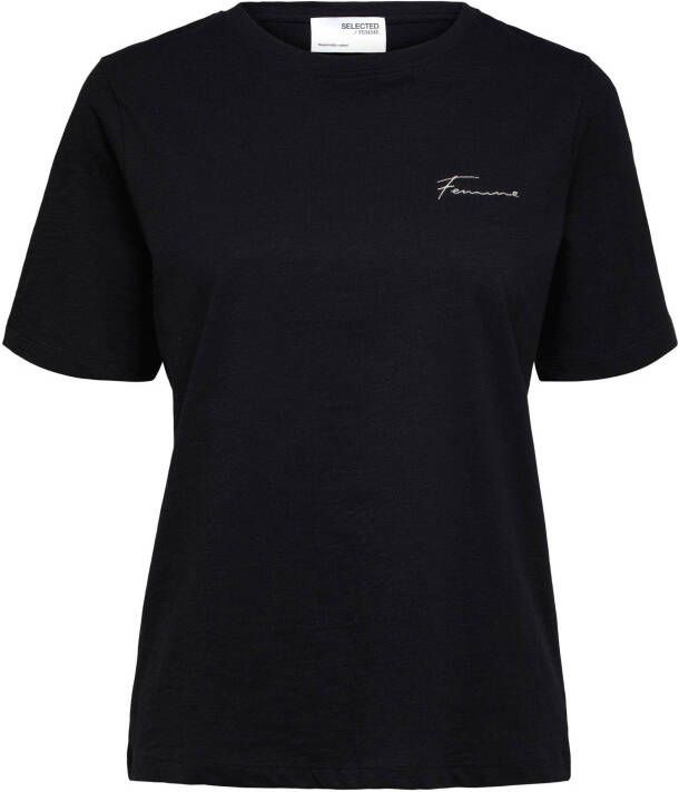 Selected Femme T shirts Cabella Shortsleeve O Neck Printed Tee Zwart