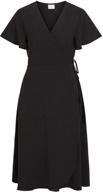 VILA wikkeljurk VILOVIE van gerecycled polyester zwart