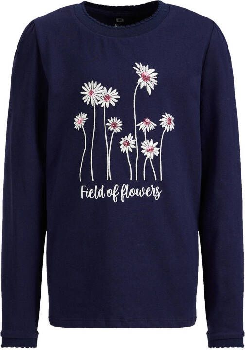 WE Fashion gebloemde longsleeve donkerblauw