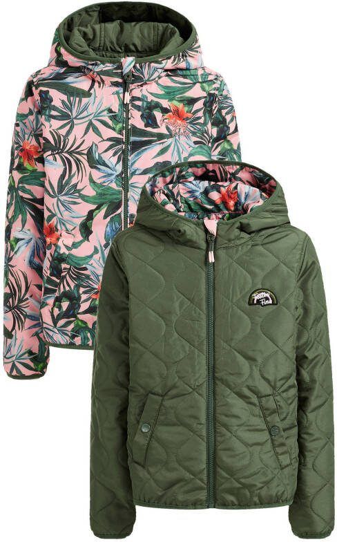 WE Fashion gebloemde reversible zomerjas groen/roze multi
