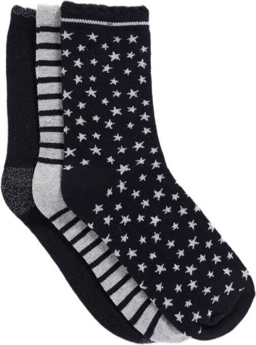 WE Fashion glittersokken set van 3 zwart