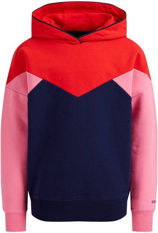 WE Fashion hoodie donkerblauw/roze/rood