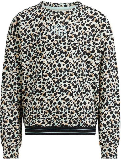 WE Fashion oversized longsleeve panterprint zwart/wit/beige/lichtblauw