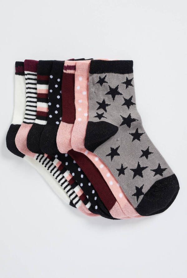 WE Fashion soken set van 7 donkerblauw/roze