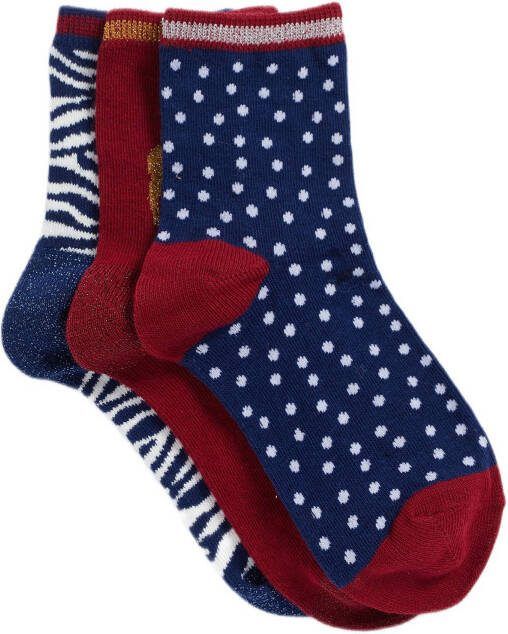 WE Fashion sokken set van 3 donkerblauw/rood